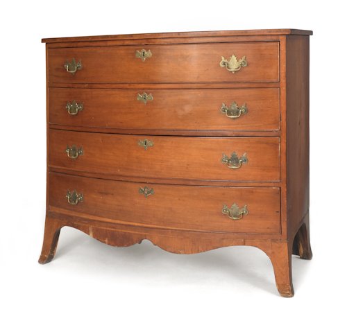 Pennsylvania Hepplewhite cherry bowfront chest of: Pennsylvania Hepplewhite cherry bowfront chest of drawers, ca. 1810, 38 1/2'' h., 41 1/2'' w.