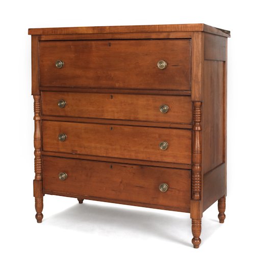 Pennsylvania Sheraton cherry chest of drawers, ea: Pennsylvania Sheraton cherry chest of drawers, early 19th c., 46'' h., 41'' w.