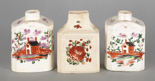 Three English creamware tea caddies, early 19th c: Three English creamware tea caddies, early 19th c.