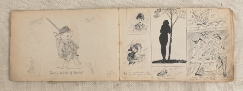 WWI sketchbook, by Private Jo. Wright, 3rd Canadi: WWI sketchbook, by Private Jo. Wright, 3rd Canadian General Hospital, France, dated 1916-1918, together with a letter from King George V.