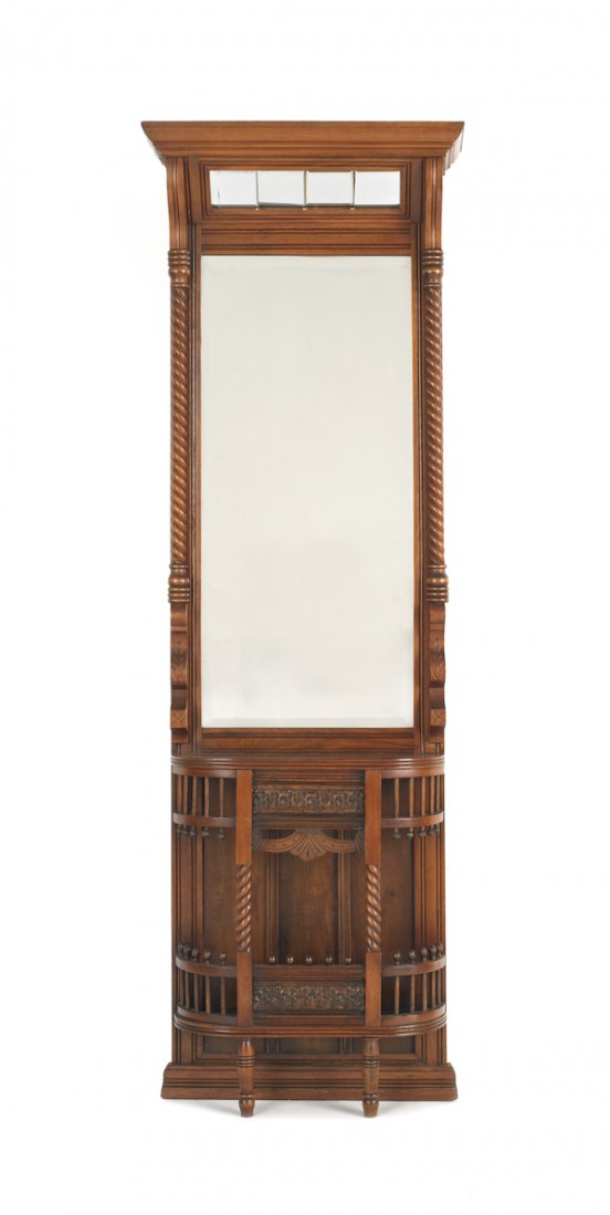 Victorian walnut mirrored hall stand, late 19th c: Victorian walnut mirrored hall stand, late 19th c., 80 1/2'' h., 22 1/2'' w.
