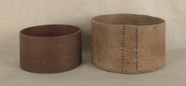 Two bentwood pantry boxes, 19th c., 6 1/4'' h., 11: Two bentwood pantry boxes, 19th c., 6 1/4'' h., 11 1/2'' dia. and 8'' h., 13 3/4'' dia., together with a Currier and Ives lithograph, titled Our Pets).