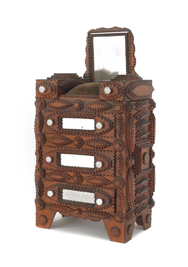 Miniature tramp art dresser, ca. 1900, 22'' h., 12: Miniature tramp art dresser, ca. 1900, 22'' h., 12'' w.