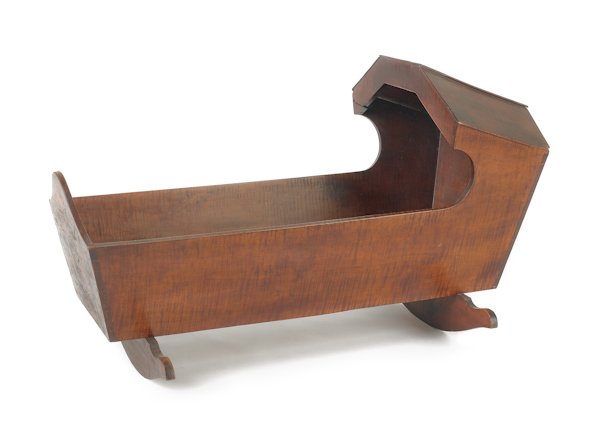 Pennsylvania tiger maple hooded cradle, 19th c.: Pennsylvania tiger maple hooded cradle, 19th c.