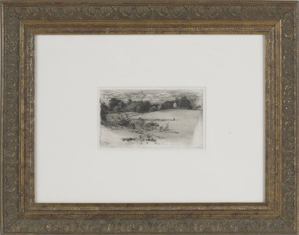 William Langson Lathrop (American 1859-1938), eng: William Langson Lathrop (American 1859-1938), engraved landscape, 4'' x 7''.