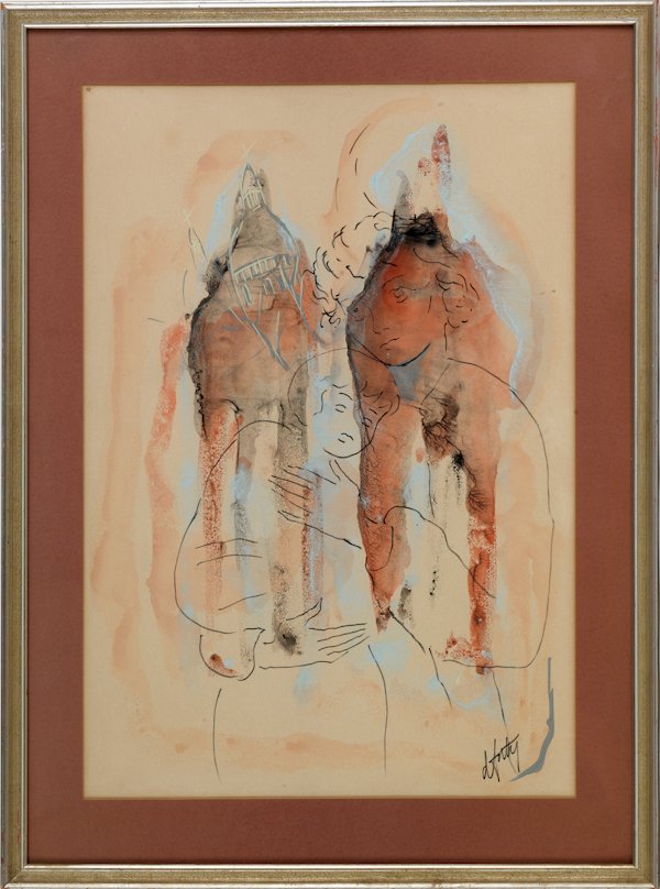 Giglio Raphael Dante (American 1916-2007), waterc: Giglio Raphael Dante (American 1916-2007), watercolor and gouache portrait of a woman and child, signed lower right, 29'' x 19 1/2''.