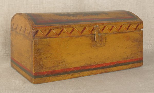Painted pine dome lid box by Peter Ompir, 11'' h.,: Painted pine dome lid box by Peter Ompir, 11'' h., 24'' w.