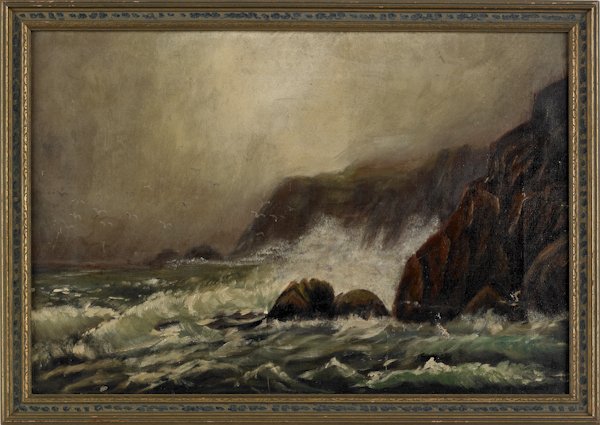 Three primitive oil landscapes, late 19th c., lar: Three primitive oil landscapes, late 19th c., largest - 12'' x 18''.