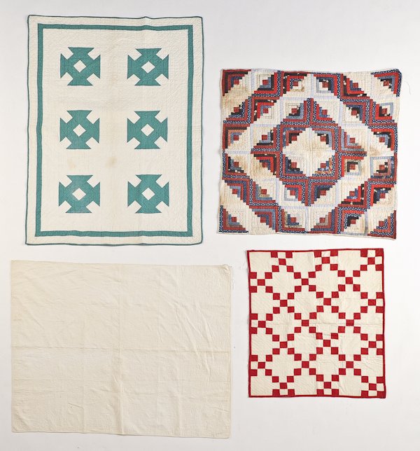 Three patchwork crib quilts, ca. 1900, together w: Three patchwork crib quilts, ca. 1900, together with a white on white crib quilt.