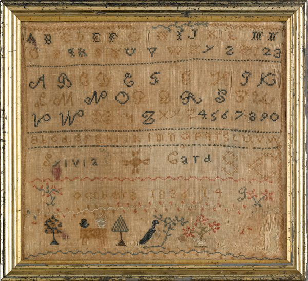 Four silk on linen samplers, 19th c., one dated: Four silk on linen samplers, 19th c., one dated 1836, largest - 19 3/4'' x 20 1/4''.