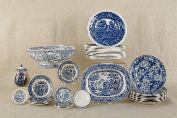 Collection of blue and white Staffordshire and ir: Collection of blue and white Staffordshire and ironstone, 19th c.