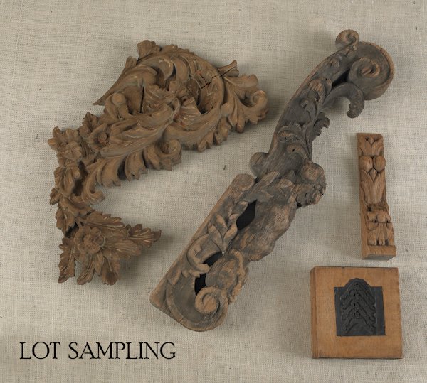 Group of carved wood architectural elements, 18th: Group of carved wood architectural elements, 18th c. and 19th c.