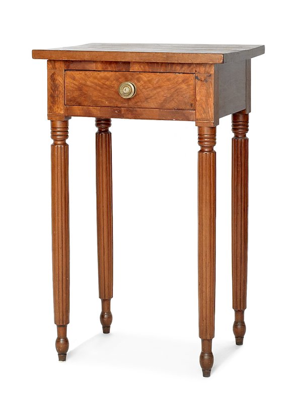 Pennsylvania Sheraton cherry one-drawer stand, ca: Pennsylvania Sheraton cherry one-drawer stand, ca. 1815, 29 1/4'' h., 18'' w.