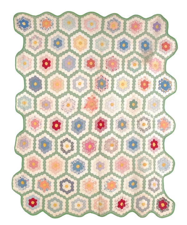 Eigh patchwork quilts, 20th c.: Eight patchwork quilts, 20th c., including a lone star quilt (only three shown in photos, no other photographs available for this lot).
