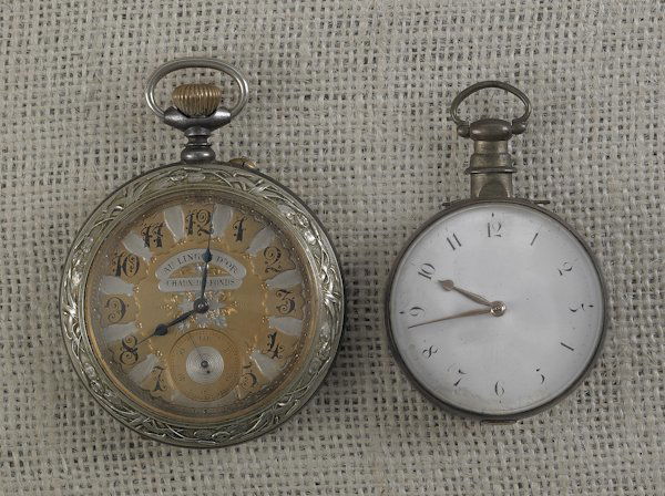 Two pocket watches, one coin silver, inscribed: Two pocket watches, one coin silver, inscribed Robt Bartliff, Walton, the other inscribed Acier Garanti.