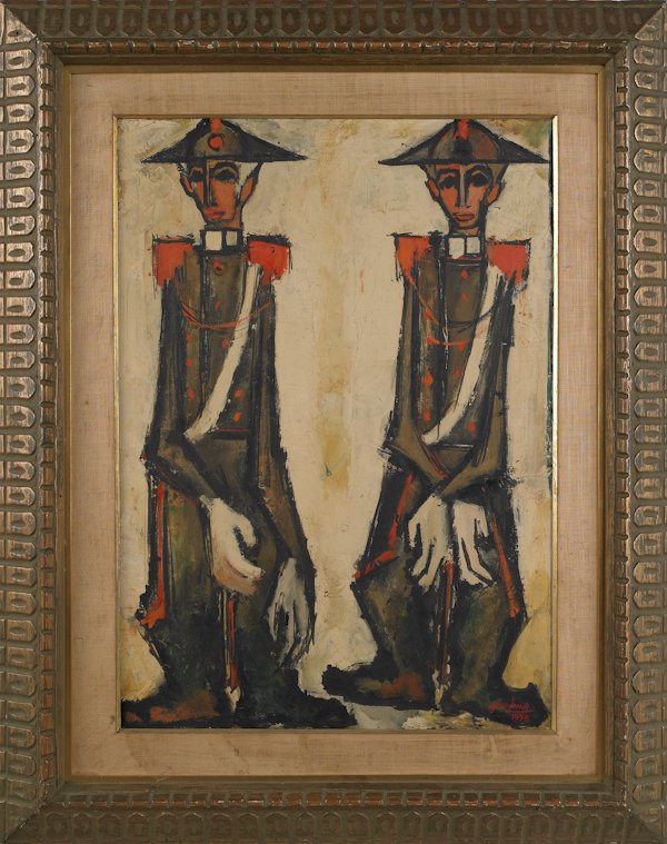 Giuseppe Gambino (Italian 1928-1997), oil on ca: Giuseppe Gambino (Italian 1928-1997), oil on canvas portrait of two gentlemen, signed lower right and dated 1958, 27 1/2'' x 20''.