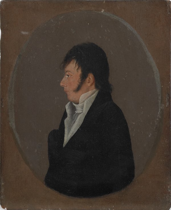 Attributed to Jacob Eichholtz (American 1776-184: Attributed to Jacob Eichholtz (American 1776-1842), oil on poplar panel profile portrait of a gentleman, 8 1/2'' x 7''.