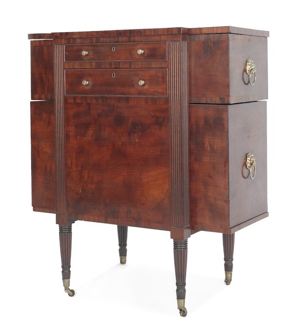 Massachusetts Sheraton mahogany sewing stand, ca: Massachusetts Sheraton mahogany sewing stand, ca. 1815, 29 3/4'' h., 25 1/2'' w.