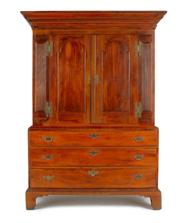 New Jersey or New York gumwood linen press, late: New Jersey or New York gumwood linen press, late 18th c., 78'' h., 51 1/2'' w. Property sold with the approval of the trustees of the Philadelphia Museum of Art to benefit acquisition funds.