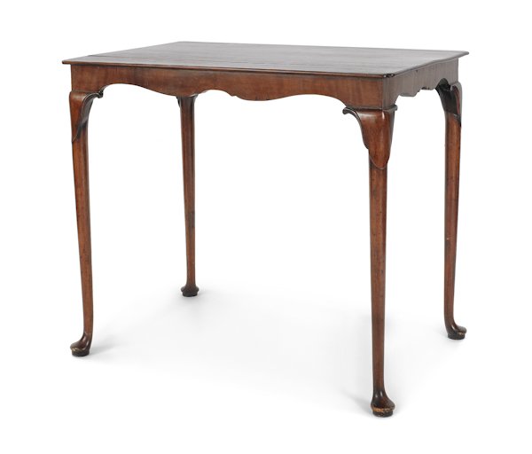George II mahogany tea table, ca. 1740, with a: George II mahogany tea table, ca. 1740, with a notched corner top supported by cabriole legs, 28 3/4'' h., 33'' w., 21 1/2'' d.
