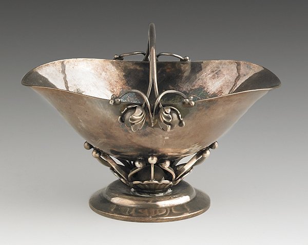 Georg Jensen silver ''bud basket,'' 2 3/4'' h., 3: Georg Jensen silver ''bud basket,'' 2 3/4'' h., 3 3/4'' w., 3.5 ozt.