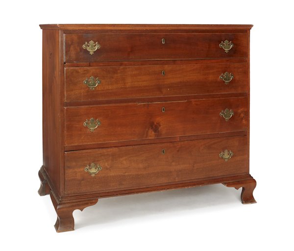 Smyrna, Delaware Chippendale walnut chest of dra: Smyrna, Delaware Chippendale walnut chest of drawers, dated 1810, labeled by the maker James McDowell, 35 1/2'' h., 38'' w.