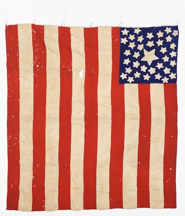 Thirty-six star American flag, ca. 1865, accord: Thirty-six star American flag, ca. 1865, according to family tradition was made by the Hufford family in Lancaster, Pennsylvania, while troops were occupying York, 69 1/2'' x 78 1/2''. Provenance: fro