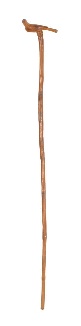 Schtockschnitzler Simmons (Southeastern Pennsylv: Schtockschnitzler Simmons (Southeastern Pennsylvania, active 1885-1910), carved cane with a bird whistle grip, 34 1/2'' l.