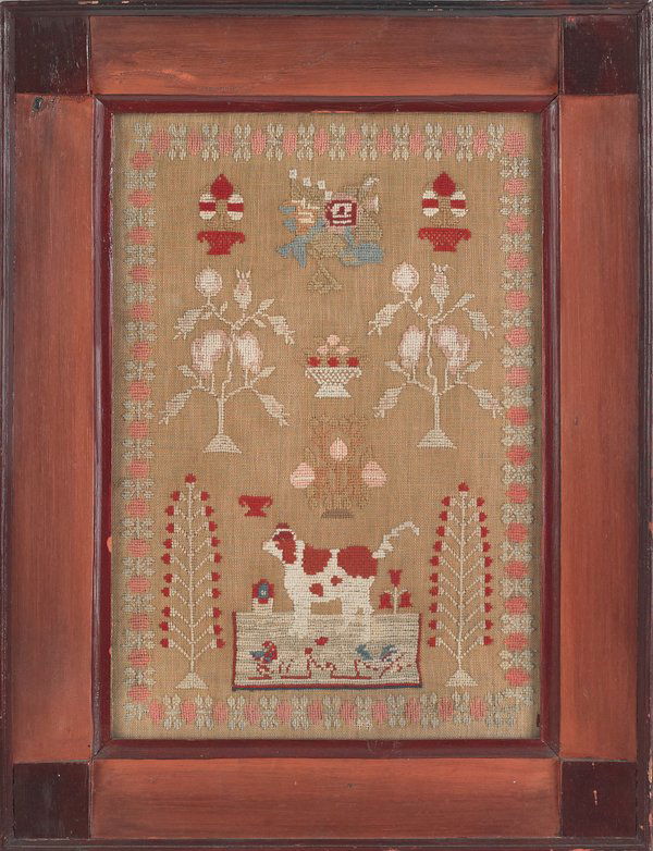 Pennsylvania wool needlework, mid 19th c., 19 1: Pennsylvania wool needlework, mid 19th c., 19 1/2'' x 13 1/2''.