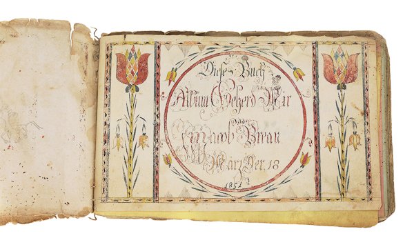 Plumstead Township, Bucks County, Pennsylvania c: Plumstead Township, Bucks County, Pennsylvania copybook, dated 1851, inscribed Jacob Brean, with a bookplate decorated with tulip trees and elaborate script, the book with poems inscribed by various w