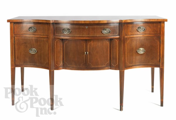 Baker Federal style mahogany sideboard, 37'' h., 6: Baker Federal style mahogany sideboard, 37'' h., 64'' w.