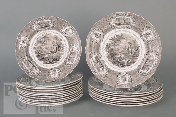 Twenty sepia ironstone plates, 19th c., in the or: Twenty sepia ironstone plates, 19th c., in the oriental pattern.