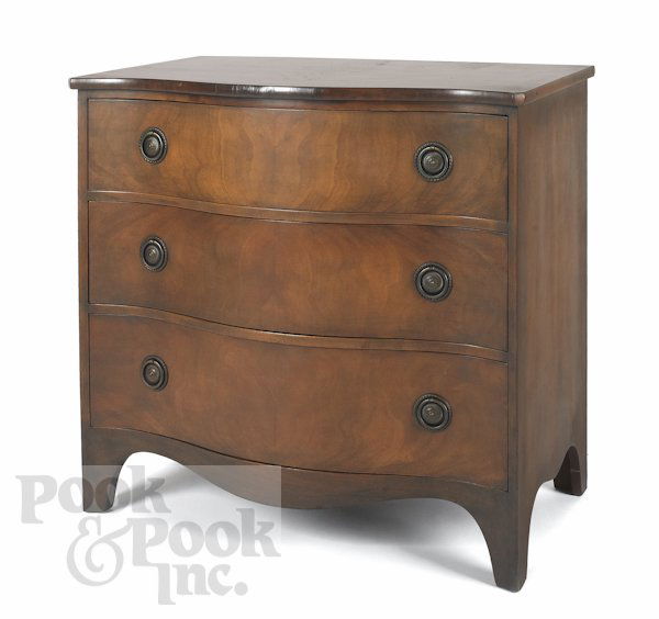 Kittinger cherry serpentine front chest of drawer: Kittinger cherry serpentine front chest of drawers, 34'' h., 36'' w.