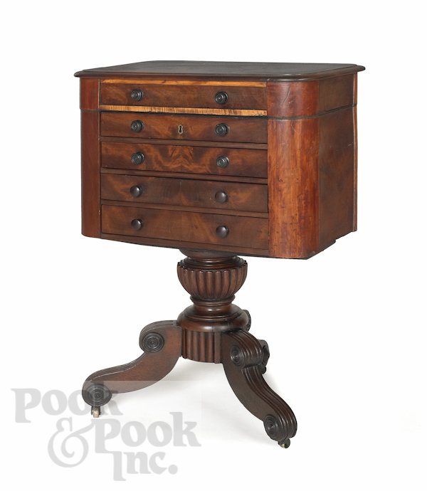 Federal mahogany work stand, ca. 1830, 33'' h., 24: Federal mahogany work stand, ca. 1830, 33'' h., 24 1/2'' w.