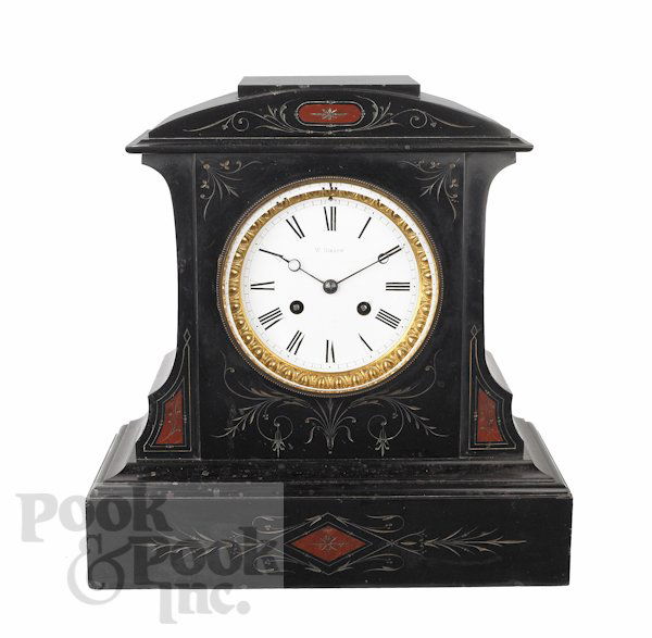 Victorian slate mantel clock, the dial signed W.: Victorian slate mantel clock, the dial signed W. Gibson, 13'' h.