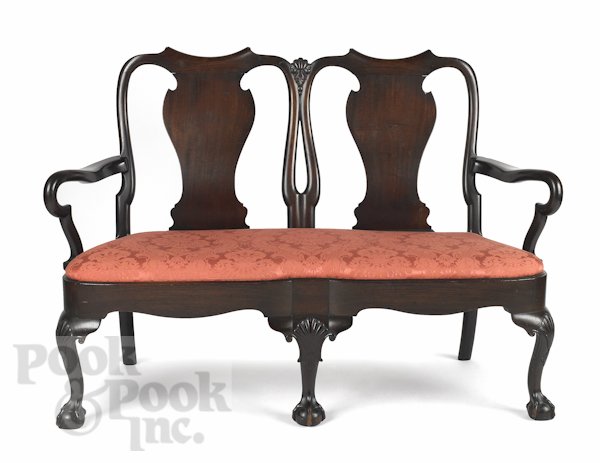 George III style mahogany settee, 39 1/2'' h., 54': George III style mahogany settee, 39 1/2'' h., 54'' w.