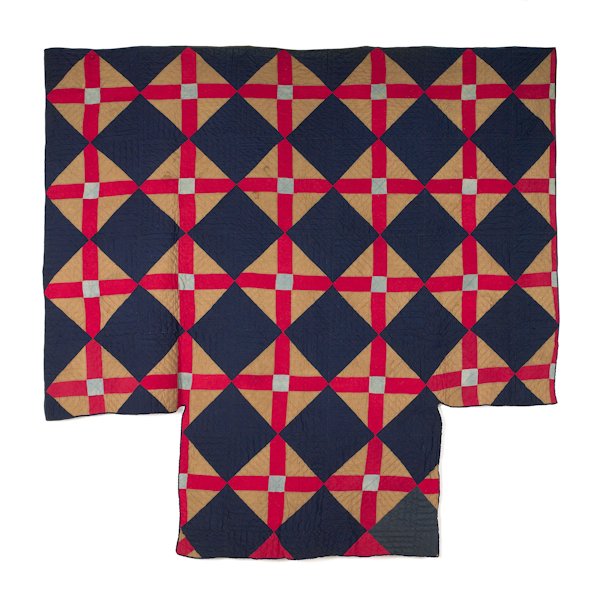 New England linsey woolsey bed cover, ca. 1800,: New England linsey woolsey bed cover, ca. 1800, with cross and diamond pattern, 98'' x 95''.