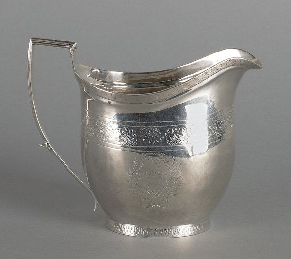 New York coin silver cream pitcher, ca. 1815, b: New York coin silver cream pitcher, ca. 1815, bearing the touch of John Taylor and Horace Hinsdale, 5'' h., 8 ozt.
