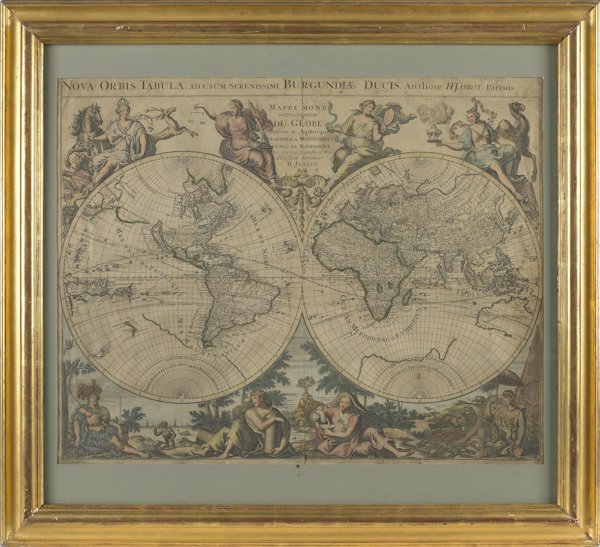 H. Jaillot engraved world map, showing Californ: H. Jaillot engraved world map, showing California as an island, 19'' x 24''.
