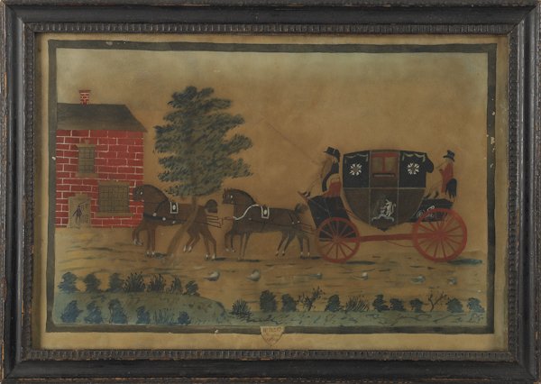 English watercolor coaching scene, signed W. W: English watercolor coaching scene, signed W. Ward Leviport 1804, 11'' x 16''.