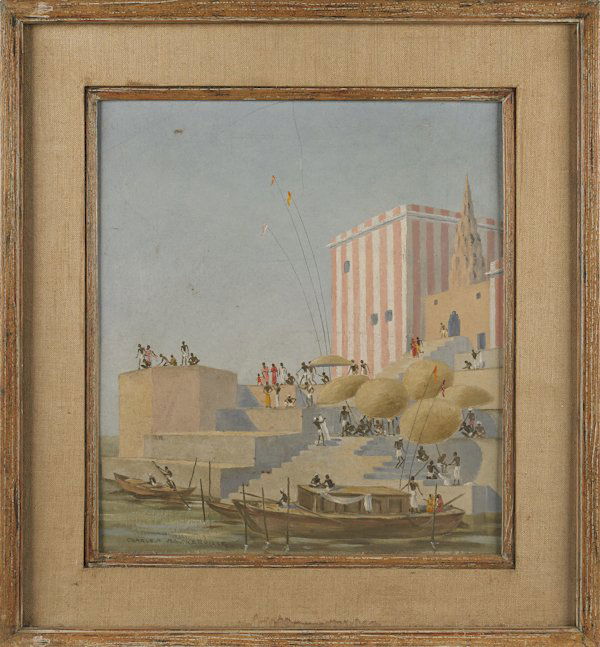 Charles Baskerville Jr. (American 1896-1994).: Charles Baskerville Jr. (American 1896-1994), oil on board North African town scene, signed lower left, 18'' x 16''.