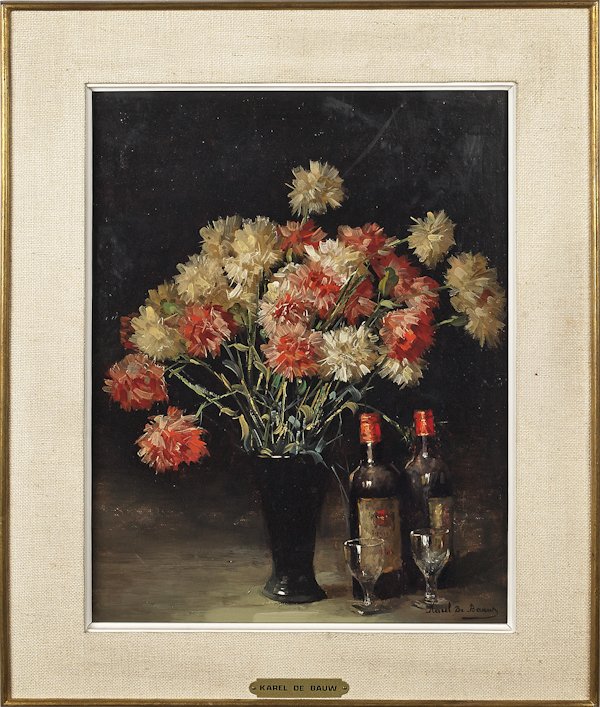 Karel de Bauw (Belgian 1909-2002), oil on canvas: Karel de Bauw (Belgian 1909-2002), oil on canvas still life, signed lower right, 15 3/4'' x 12''.