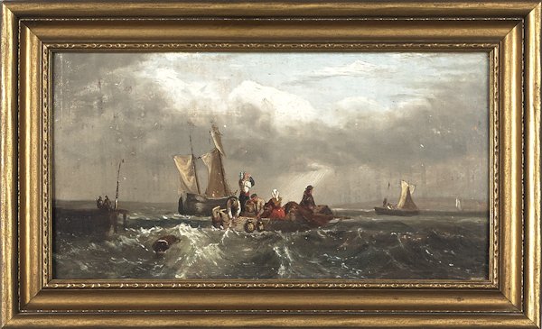 Oil on panel coastal scene, 19th c., 7'' x 13'', to: Oil on panel coastal scene, 19th c., 7'' x 13'', together with a still life, signed T. W. Jamison, 10 1/2'' x 16''.