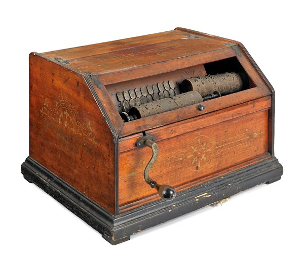 Chautauqua roller organ, ca. 1900, 12 1/2'' h., 17: Chautauqua roller organ, ca. 1900, 12 1/2'' h., 17'' w.