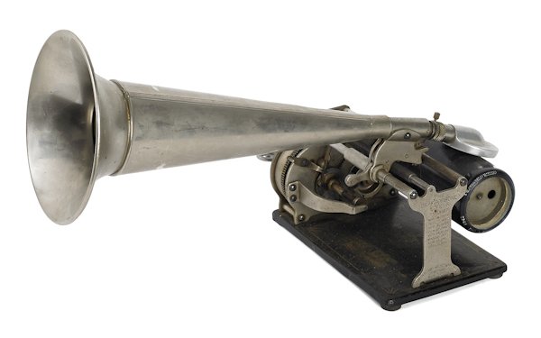 Busy Bee phonograph, ca. 1900, with a tin horn.: Busy Bee phonograph, ca. 1900, with a tin horn.