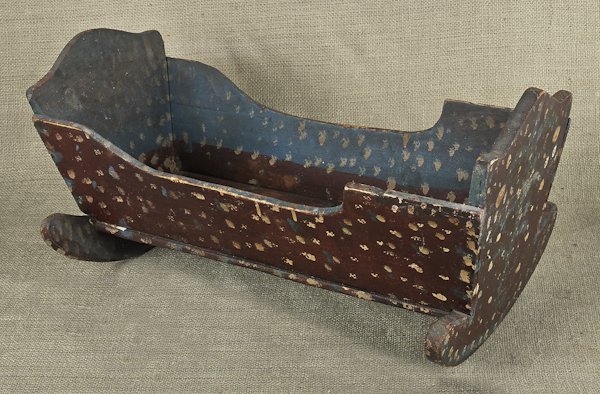 Pennsylvania painted pine doll cradle, 19th c., 1: Pennsylvania painted pine doll cradle, 19th c., 10 1/2'' h., 21 1/4'' l.