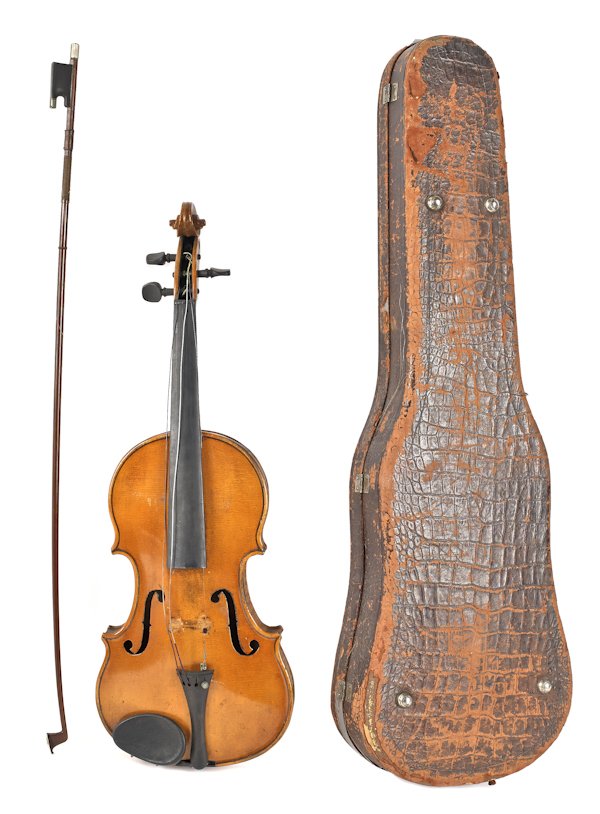 Tiger maple violin, ca. 1900, with a one piece ba: Tiger maple violin, ca. 1900, with a one piece back, body - 13 3/4'' l.