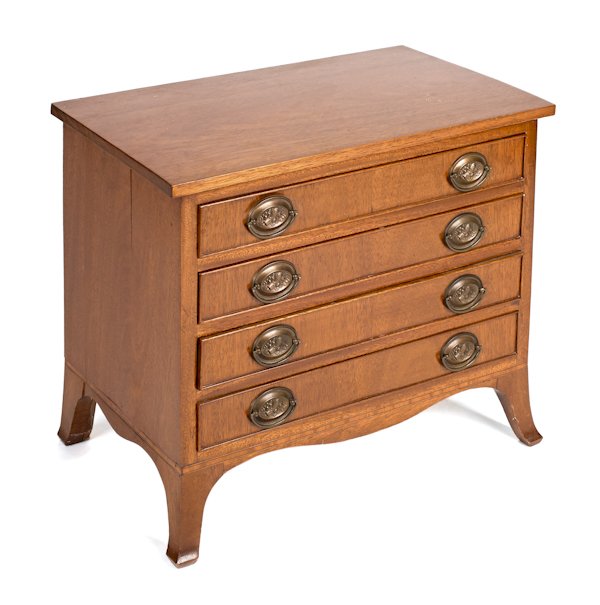 Hepplewhite style miniature mahogany chest of dra: Hepplewhite style miniature mahogany chest of drawers, 20'' h., 22 1/2'' w.