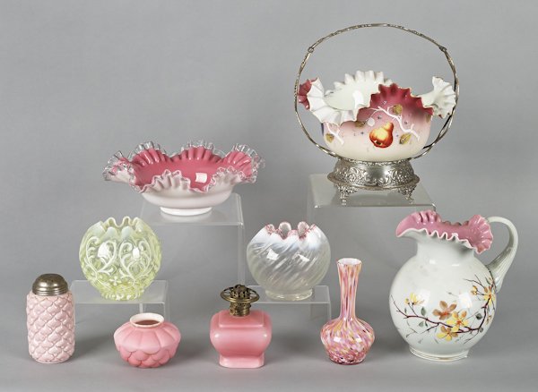 Group of miscellaneous Victorian glassware, to in: Group of miscellaneous Victorian glassware, to include rose bowls, a bride's basket, etc., tallest - 11''.