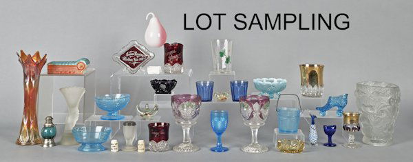Large group of miscellaneous glassware, to includ: Large group of miscellaneous glassware, to include hen on nests, red ruby souvenir glass, carnival glass, frosted glass, etc.